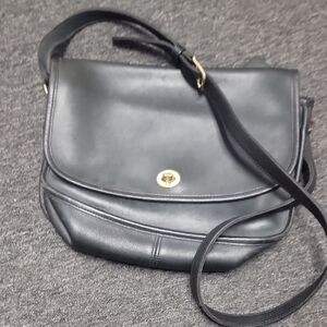 Coach Black Leather Shoulder Bag with Gold Accents